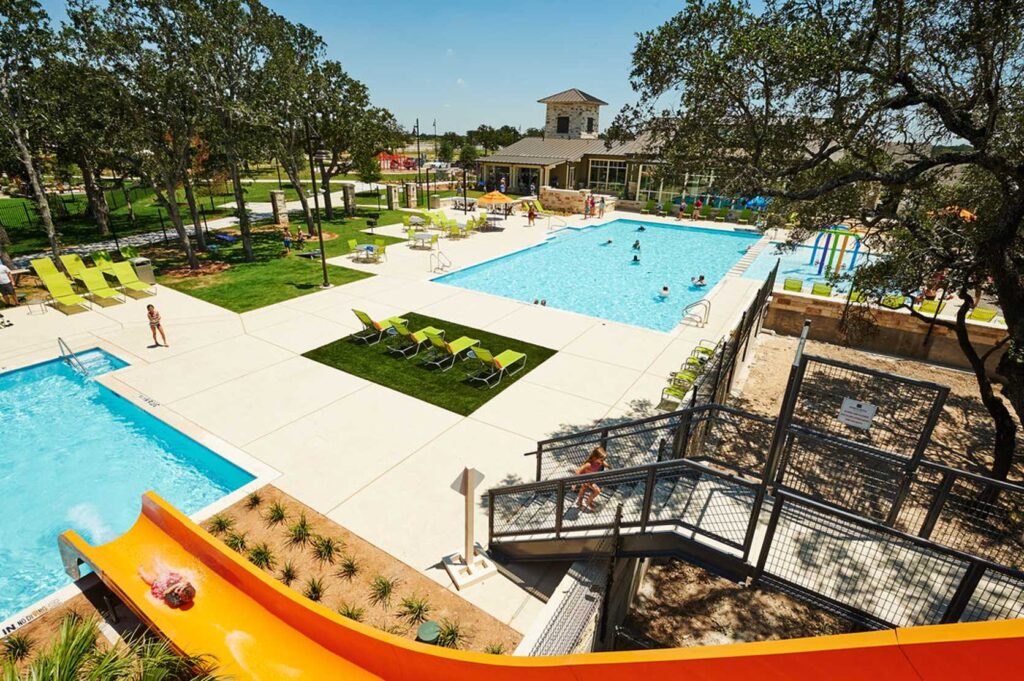 Santa Rita Ranch Liberty Hill homes for sale with resort-style pool and community amenities.
